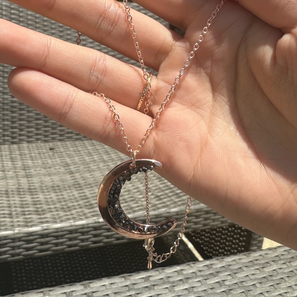 14k Rose Gold Dipped Vintage Witchy Moon Necklace - image 1